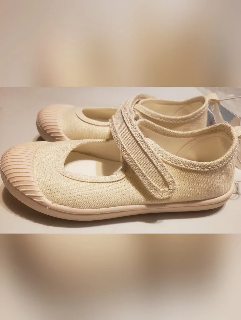 Cat & Jack Cream Canvas Mary Jane Shoes with Hook-and-Loop Strap